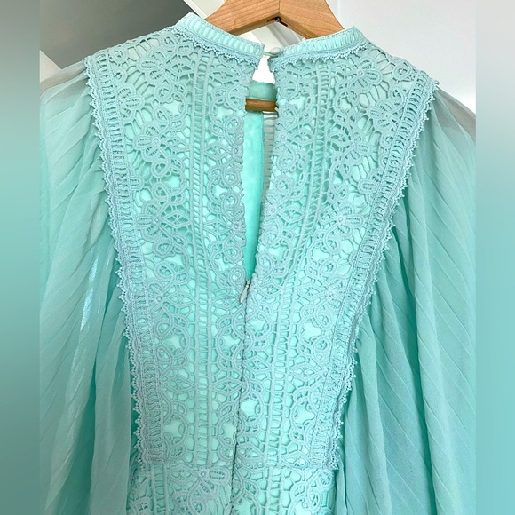 Greta Balloon Sleeve Embroidered Mini Dress in Mint - Picture 10 of 12